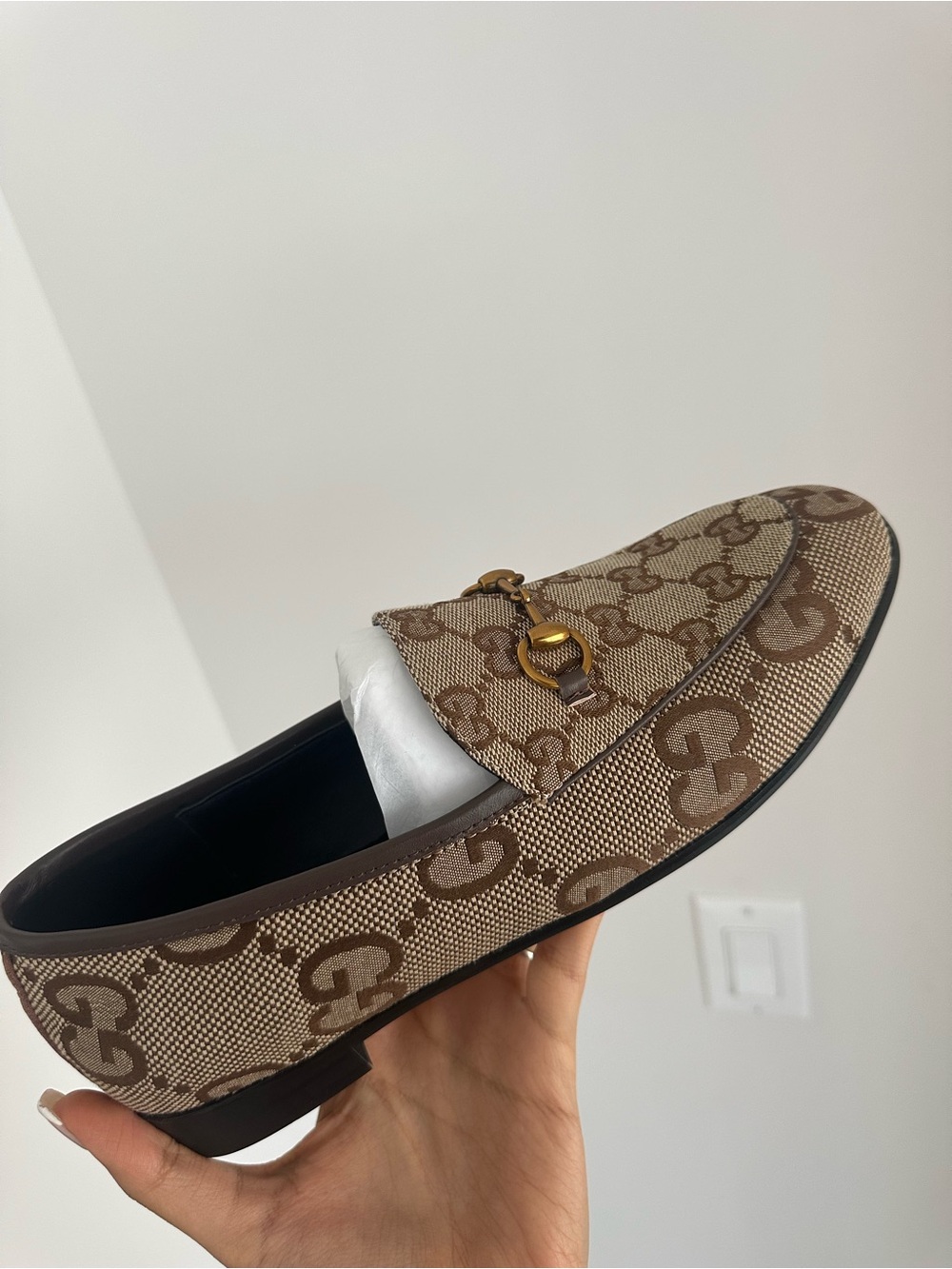 Gucci Beige & Brown GG Canvas Horsebit Loafers - Picture 3 of 8